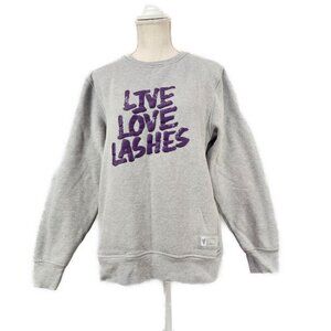 Younique Live Love Lashes Sweatshirt Women's Medium Gray Pullover Beauty Thick